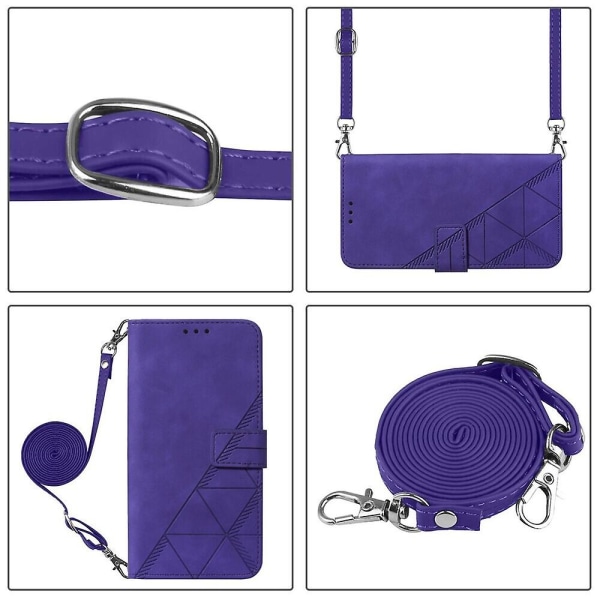 Etui til Samsung Galaxy S23 Ultra 5g med snor, crossbody, halsrem, telefonetui, pung, magnetisk lædercover purple