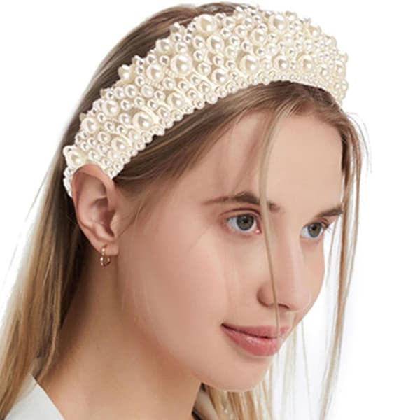 Elastisk skinnende krystal glitter kvinder piger elegant sød tyk perle hårbånd