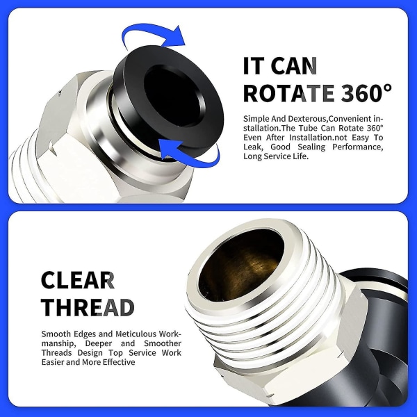 Yaju pneumatisk albue og rett rør kombinasjon 1/4\" rør Od X 1/2\" Npt gjenge push-in kobling 6mm (4stk)