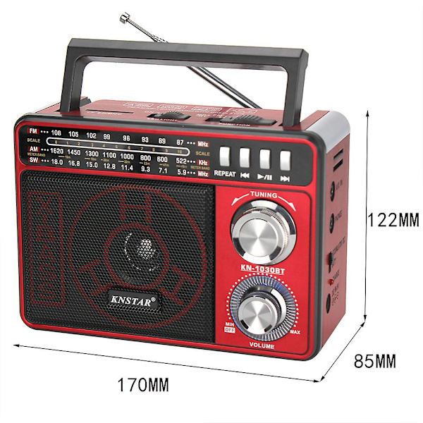Kn-1030bt AM FM -radio, kannettava seinään kytkettävä radio, helppokäyttöinen, sopii senioreille ja kotiin (musta)