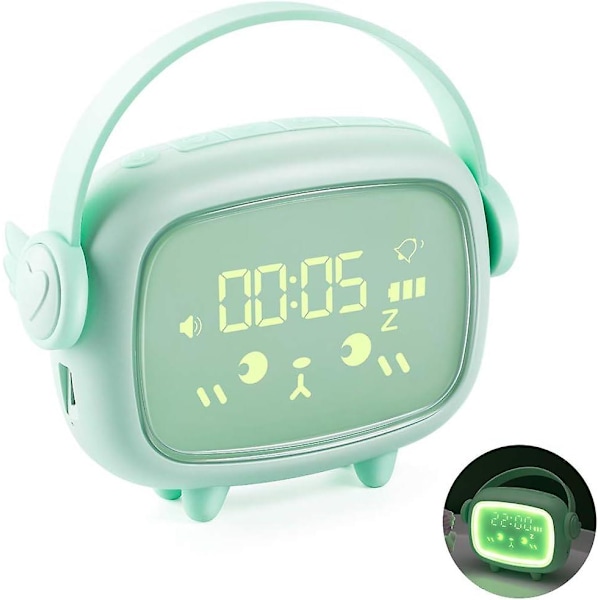 Vækkeur til Børn, Vækkeur med Lys, Vækkeur med LED, Kreativt Sødt Vækkeur med Natlampe, 2 Alarmfunktioner, Snooze, Søvnstøtte, Børnedag