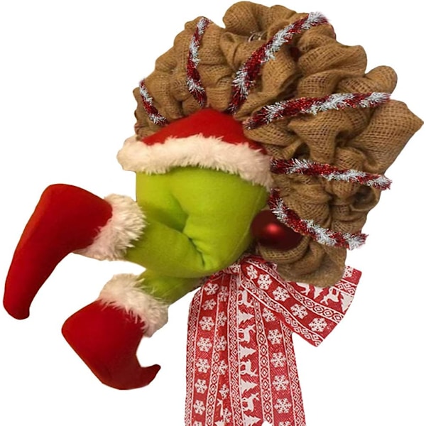 Grinch-krans, Julstölden Stjäl Julen Burlap Krans Julkrans Grinch Juldekorationer Utsökt Jultomte Krans Girlang