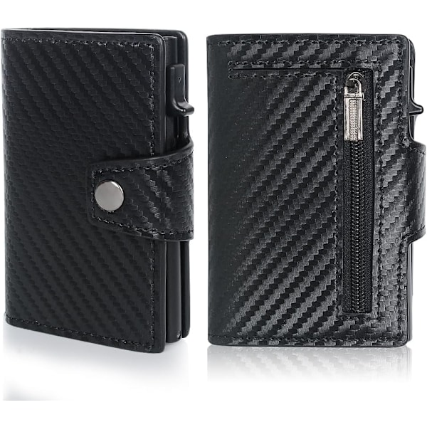 Card Wallet Men, Carbon Fiber Card Wallet Pop Up Aluminum Case with Zip Coin Pocket, Wallets for Men, 7-9 Card Capacity