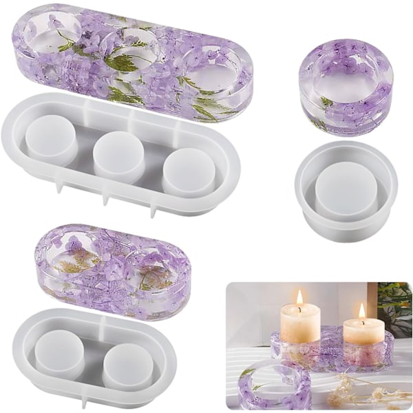 3 stk. Lysestager i Resin, Form til Lysestager i Tea Light, Form til Lysestager i Epoxy Resin, Form til Støbning i Silikone