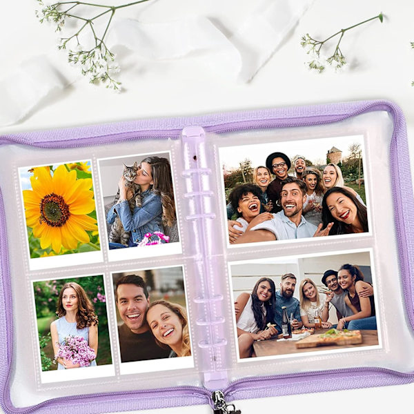A5 Ringbind-omslag, gennemsigtig lynlåsbind-omslag, vandtæt løsbladsbind-lommer, PVC ringbind-beskyttere til bindlommer, fotokort, minikort purple A5