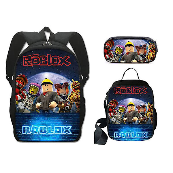 Lasten Roblox-koululaukku kolmiosainen setti ympäröivä polyesteri yksikerroksinen kynäpussi lounaslaukku reppupakkaus style12