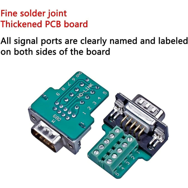 Solderless Rs232 D-sub Serial To 9-pin Terminal Block Plug Adapter Connector Breakout Board With Housing Long Screws Tailpipe (male + Female) (hy)