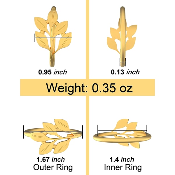 Guld Servettringar Set om 12, Löv Guld Servetthållare för Jul Bröllop Födelsedag Thanksgiving Fest, Metallmaterial