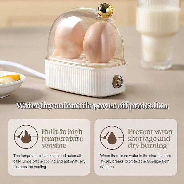 Onxe Egg Cooker 2 Egg, Egg Steamer Kompakt Elektrisk Egg Cooker, Beste Egg Cooker Kokker Alle Tre Kokenivåer - Myk, Middels, Hard White