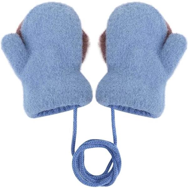Baby och småbarn varma vantar magiska stretchvantar handskar på snöre pojkar flickor stickade vantar tjock fleecefoder nyfödda vantar helfingerhandskar
