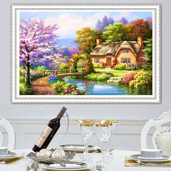 30x40cm Sett#B 5D DIY Diamantmaling, Huslandskap Diamantmaling