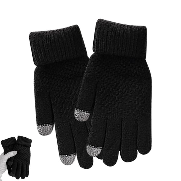 Mænd og kvinders vinterplys fortykkede varme handsker Koldbestandige berøringsskærmshandsker black