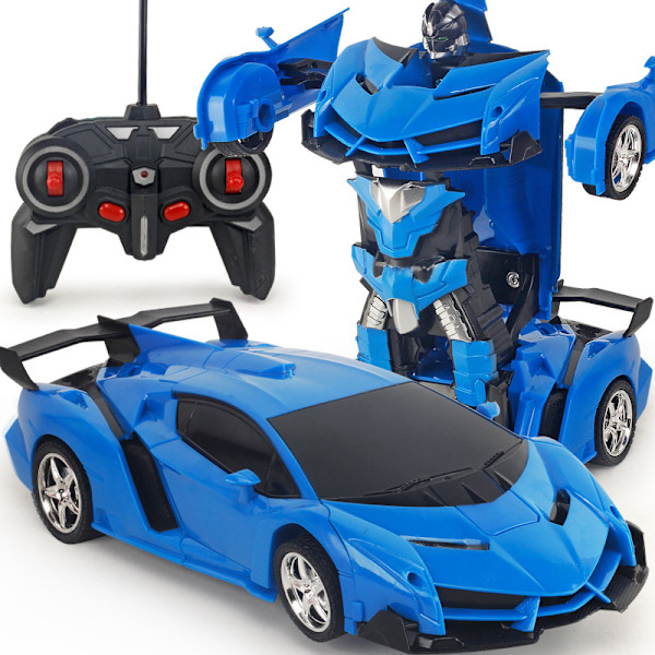Transformerende legetøj til drenge og piger i alderen 5-7 år, fjernstyret bil, der forvandler sig til en robot, radiostyret racerbil, robotbil Blue