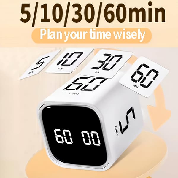 Digital kubtimer, kökstimer gravitationssensor flip timer, barntimer för. White