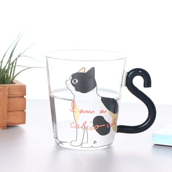 250 ml e Cat Glas Juice Kaffe Kopp Mjölk Te Kaffe Glas Mugg Vit
