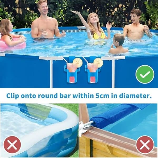 Sæt med 4 kopholdere til swimmingpool i plast, alsidigt tilbehør, velegnet til de fleste pools (blå)