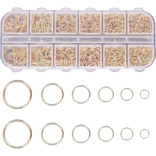 1200 kpl avattavaa hyppyrengasta, 4mm 5mm 6mm 7mm 8mm 10mm avattavaa hyppyrengasta, kullattu lahja
