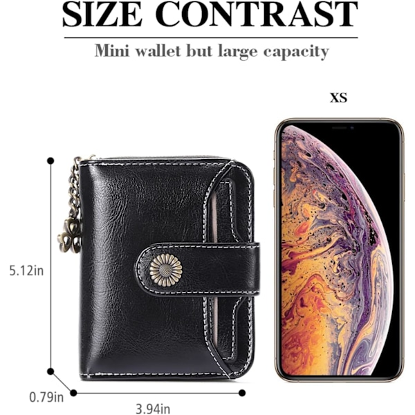 Naisten lompakot Aitoa nahkaa Pieni Bifold Kompakti Naisten lompakko RFID-suojauksella Black