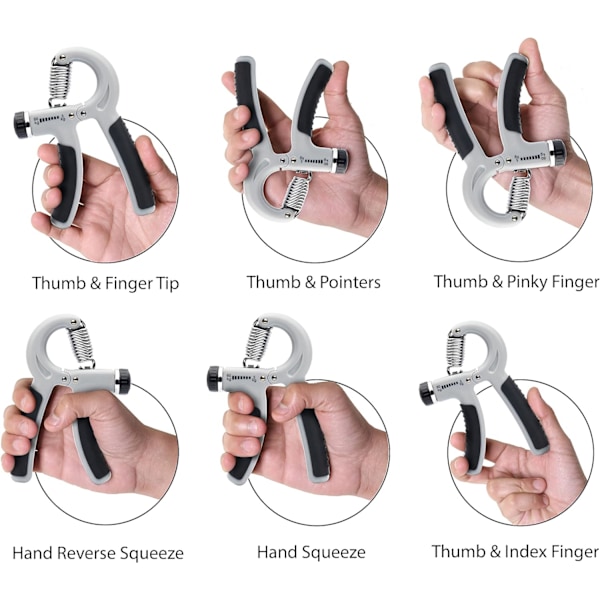 5-60 kg greppstärkare – Justerbar handgreppsstärkare med rostfritt stålfjäder för starka handleder, fingrar, underarm, händer Grey