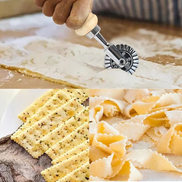Skärhjul, Rulle med spårkant Deg Skärhjul, Långa Trä Pastatillverkningstillbehör, Kexbakningsverktyg