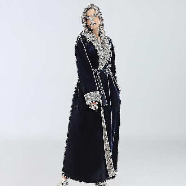 Dame Badekåbe Blød Fleece Lang Kåbe Natkjole Dark Blue M