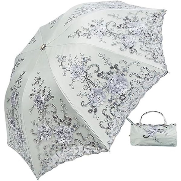 Vinterkampanje,pion blonder sammenleggbar paraply solparaply - morsdagsgave broderte paraplyer for bryllupsfester og fotoshoots