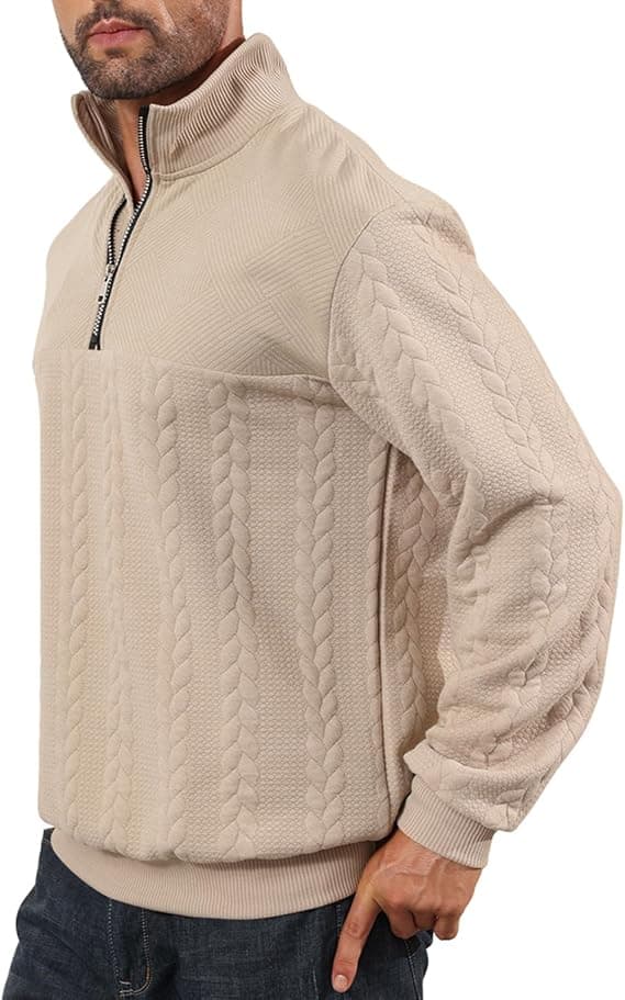Herre half-zip sweatshirts strikket pullover jumper langærmet jacquard sweatshirts khaki