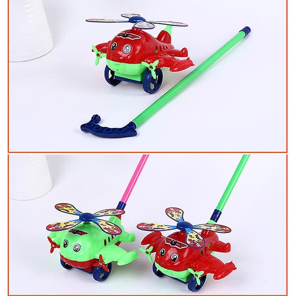 Baby Walker Leksak Hand Push Pull Walks Plane Rod Push Cart Single Rod Blink Eyes Drag M Plane With Bell