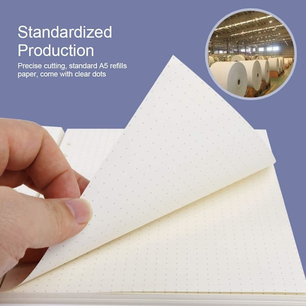3-pack prickat papper, 135 ark/270 sidor A5 (21 x 14,2 cm) 6-ring refillable anteckningspapper, A5 planerinsatser påfyllningar prickar rutnät papper