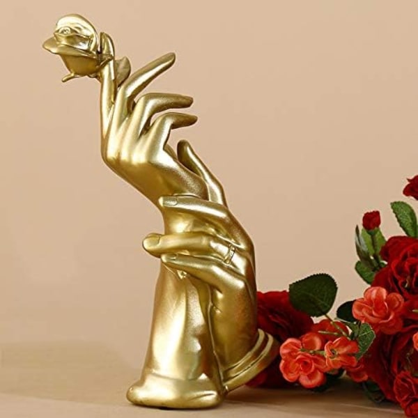 Hemdekor Resin Skulptur Hem Figur Hållande Händer Prydnader Par Bröllop Present Prydnader Gold