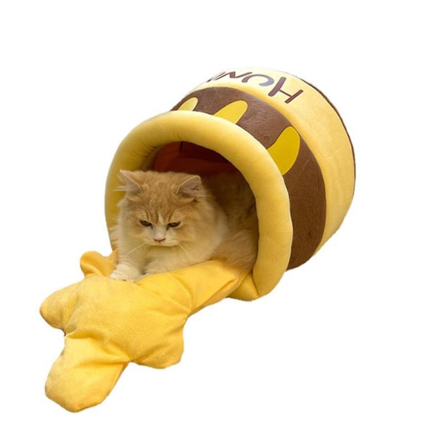 Søt honningpotte katteseng lukket vintervarm hundehus Universal Komfortabel kjæledyrplysj Kennel Coffee