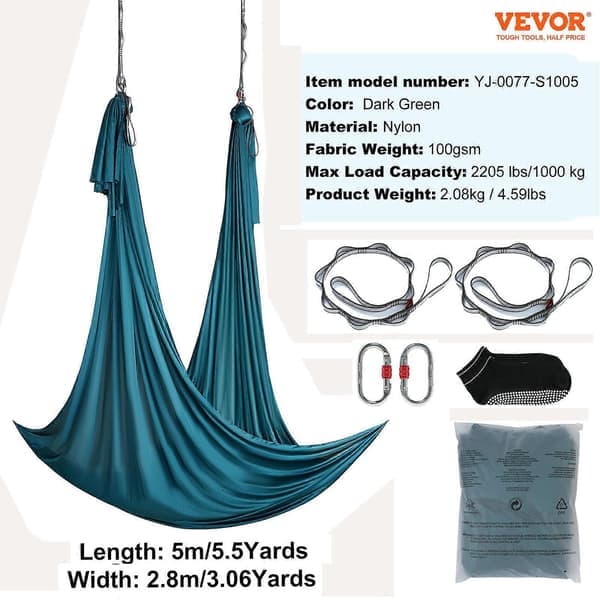 Luftyogahammock & Gunga, 5,0 meter, Startkit för Luftyoga med 100 gsm Nylonväv, Komplett Upphängningsutrustning & Enkel Installationsguide._Superpresent