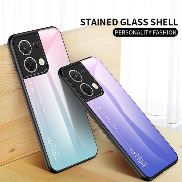 För Oppo Reno8 5g Gradient Telefonfodral Härdat Glas+hård PC + Mjuk Tpu Slitstarkt Skyddande Skal Gradient Purple