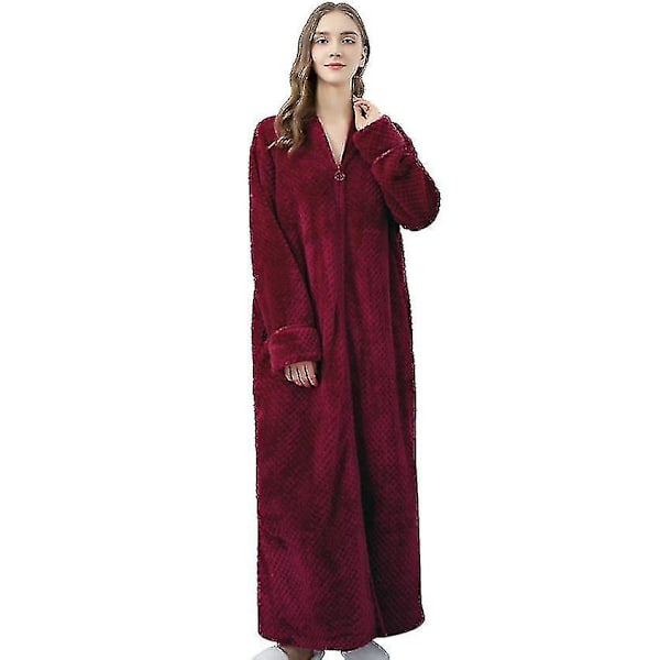 Lynlås Badekåbe til Kvinder Flanel Fleece Kåber Vinter Varmt Huskåbe Natkjole red M