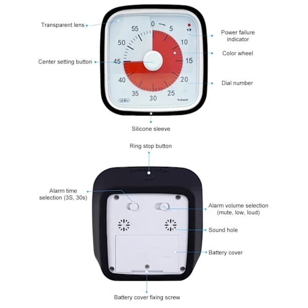 Visuell Timer 60min - klasserom skole for barn Svart