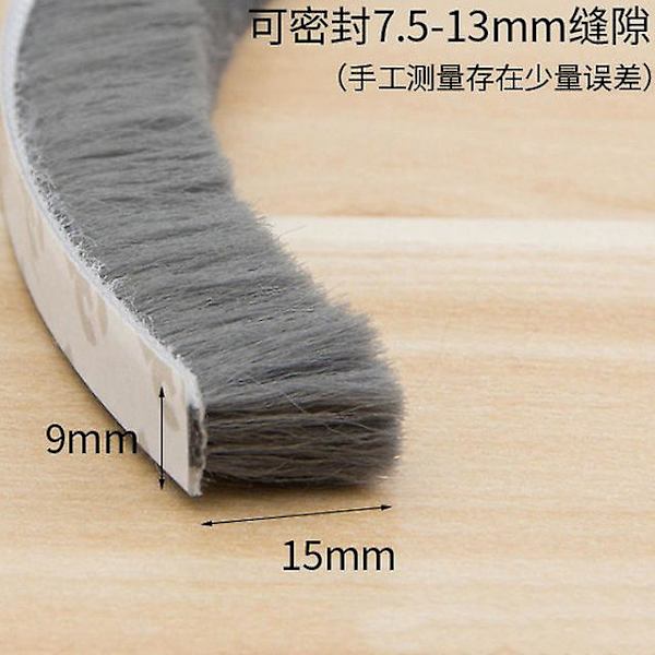 10m Borstlist Självhäftande Dörr Fönster Tätningslist Dörr Fönster Vindtät Dammljudisolering List Packning Hem 9*15mm gray