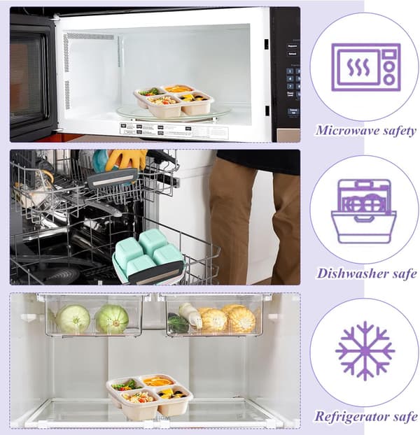 4-pakks snacksbokser med rom, snacksbeholdere for barn og voksne, 4 roms bento-lunsjbokser