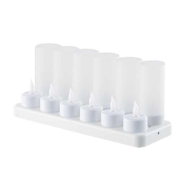 Flammeløse stearinlys - 12 oppladbare LED-flimrende telys + 12 frostede kopper - Leveres med ladestasjon, ingen batteri nødvendig - Perfekt