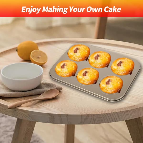 Sæt med 2 stålforme til 6 muffins, bageplade med non-stick belægning, perfekt til muffins, cupcakes, kager og budding