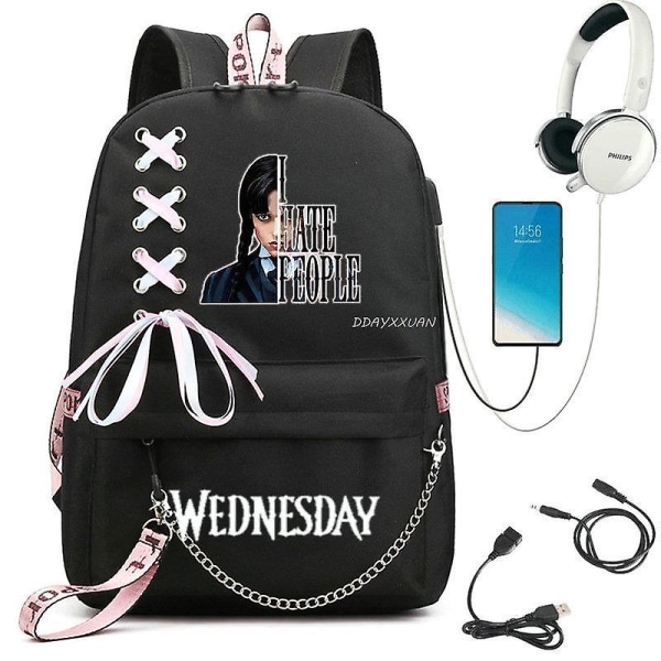 Wednesday Addams Ryggsekk Mirabel Madrigal Skolesekker Usb Lading Ryggsekk Reise Notatbok Skoleveske For Barn Studenter picture color1