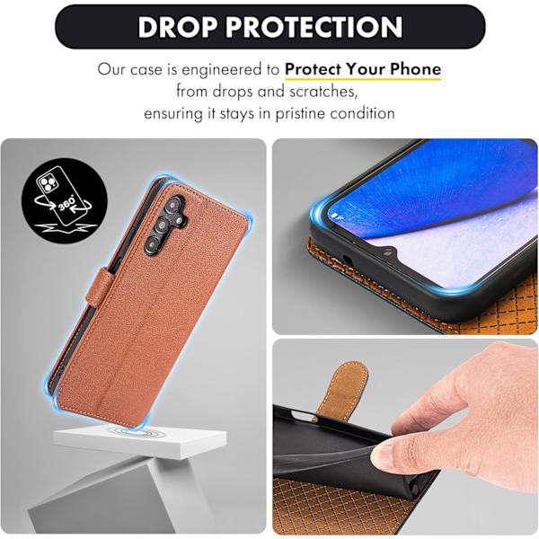 Samsung A15 Mobilskal - Läderfodral med [RFID-blockering], Stöttåligt [Ställ] för Samsung Galaxy A15 5G Cinnamon Brown