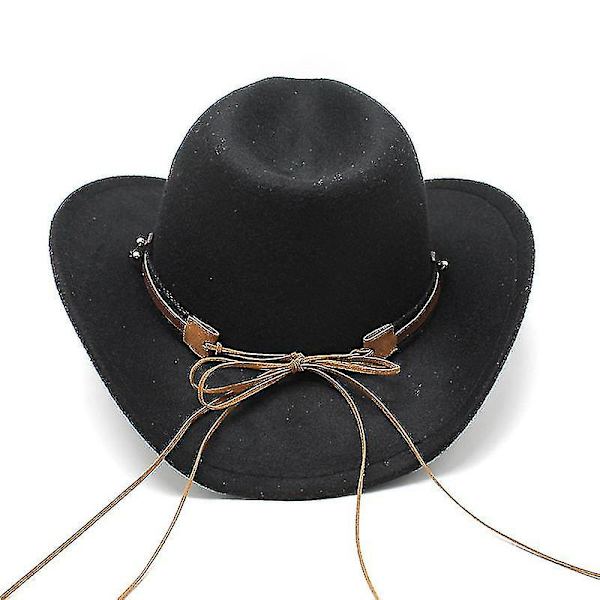 Dewenwils Western Cowboy Top Hat Filt Hat Sort