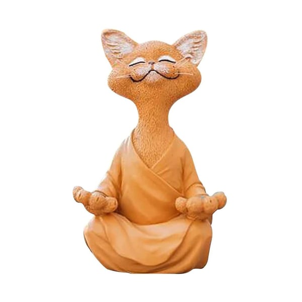 Mediterende kat statue - Fantasifuld glad kat Buddha meditation yoga kat statue til hjemmet udendørs græsplæneindretning S Orange