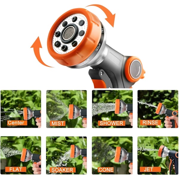 Havevandsslange Spray Gun, 8 Justerbare Mønstre, Slange Rør Spray Bilvask, Brusebad Kæledyr, Slange Tilbehør Inkluderer Slangeforbindelser