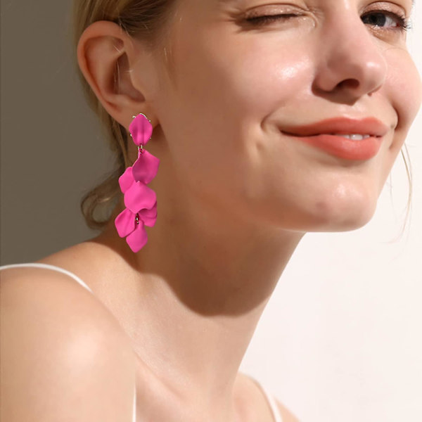 Akryl Rose Petal Øredobber Dangle Overdrevne Blomster Øredobber Drop Floral Duske Øredobber Rose Red