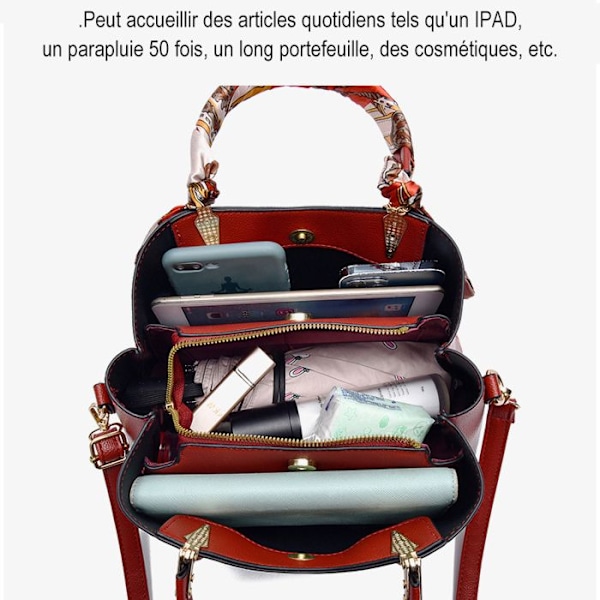 Handväska för damer - PU Läder Tote Väska Axelväska Crossbody Väska - Flera Fack Multipla Fack - Svart