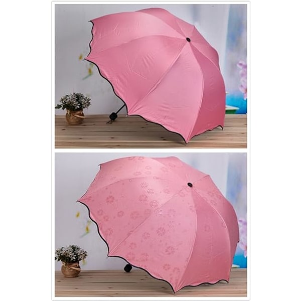 Solparaply til kvinder, anti-UV parasol, sammenklappelig parasol, vandtæt, anti-UV solparaply, blomstermagisk, letvægtsparaply med 8 stænger Pink