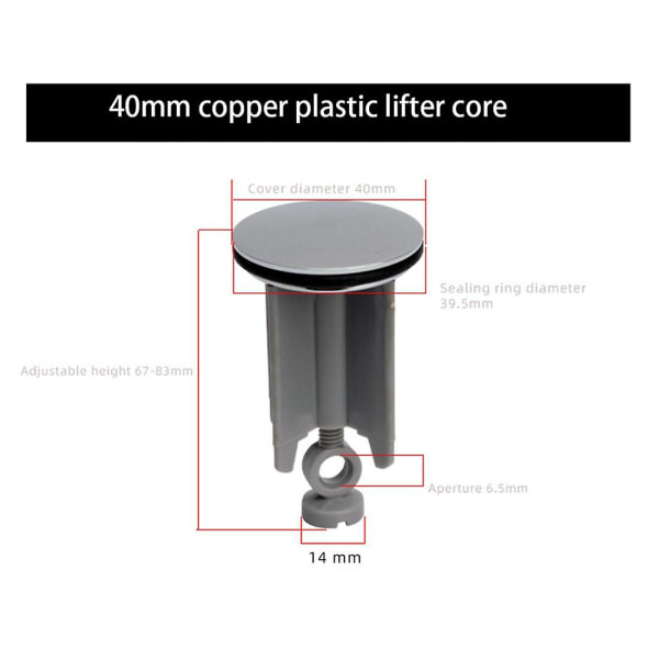 Universell handfatsplugg Badrum 40mm Pop-up-plugg Utbytesavloppsplugg Avtagbar Justerbar Manuell L
