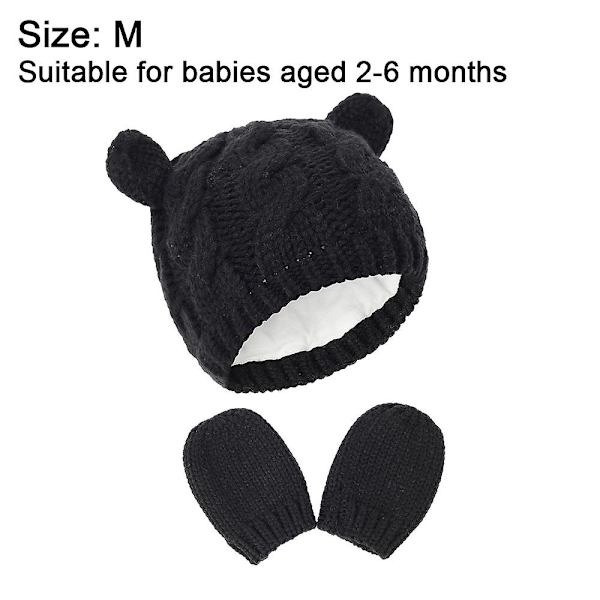 Baby efterår og vinter hue og handske sæt M black