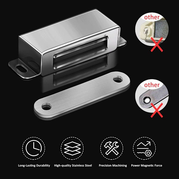 Magnetisk dørstopper - Sterk magnet - Skaplåser - Magnetisk maskinvare - Rustfritt stål - Krom - Dørlukker for baderom - Skyvedør - Vindu - Skap L